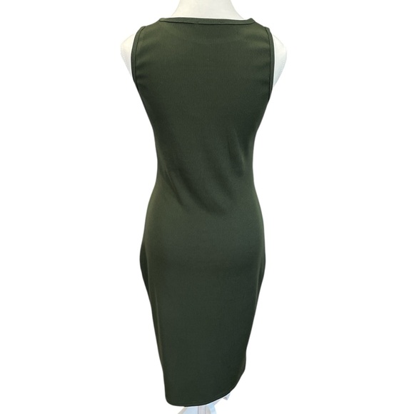 Khaki Green Sleeveless Ribbed Midi Dress Size Small Pretty Garden - Picture 3 of 5